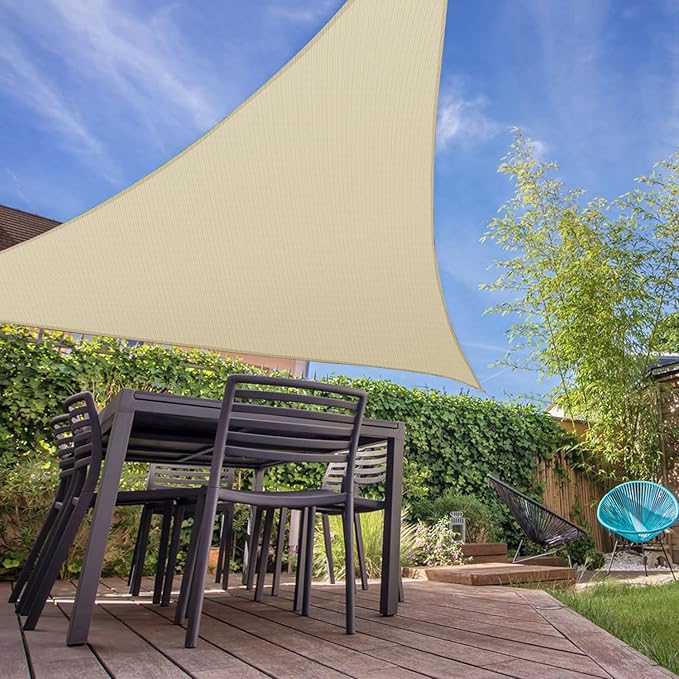 E&K Sunrise 25' x 25' x 25' Sun Shade Sail Triangle Canopy Shade Cover UV Block for Patio Backyard Garden Outdoor (Beige)
