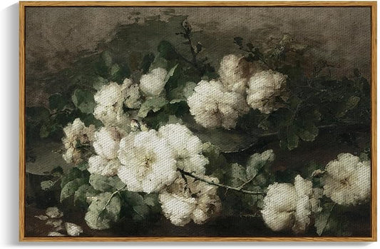 InSimSea Framed Canvas Wall Art Vintage Decor, Home Decor Vintage Flowers by InSimSeaArt