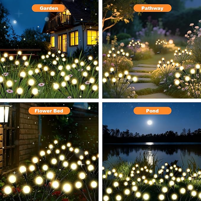 ALSO GO Solar Lights Outdoor, 6 Pack 48 LEDs Firefly Lights, Waterproof Solar Garden Light for Yard Patio Pathway Outdoor Decoration, Gardening Gifts for Women Christmas Decor