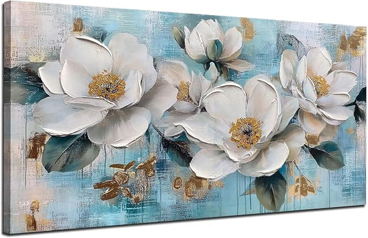 Ardemy Flower Wall Art for Living Room White Floral Canvas Art Wall Decor by Ardemy