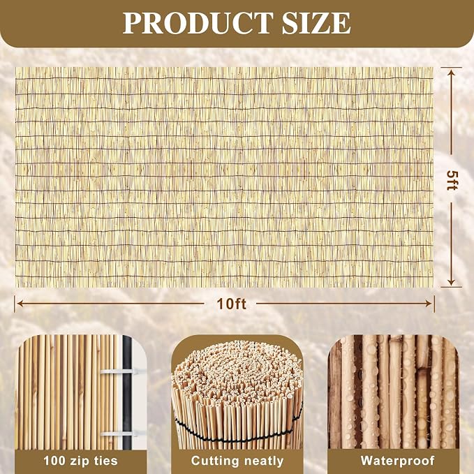 Reed Fencing Rolls, Decorative Bamboo Fencing 5ft High Roll Reed Screen - Image 2
