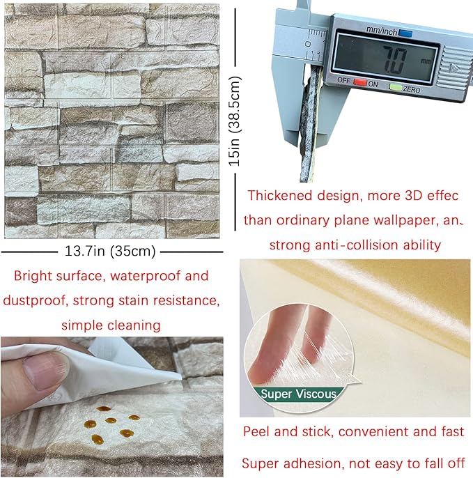 20PCS 3D Wall Panels Peel and Stick Foam 3D Brick Wallpaper Peel and Stick Faux - Image 5