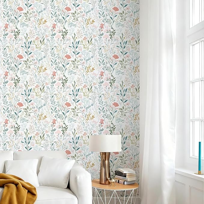 Froluya Floral Peel and Stick Wallpaper Boho Floral Contact Paper 16.9" x - Image 2