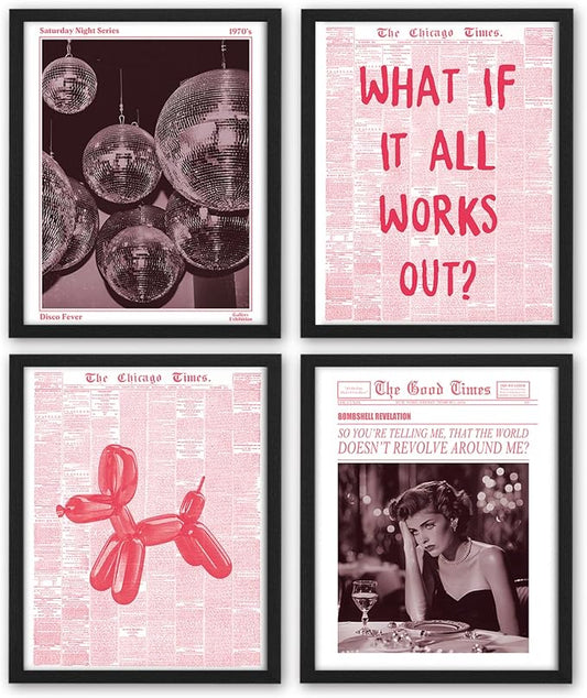 NaZaUK Trendy Preppy Retro Y2K Room Decor, Sufeasdf 70s Disco Ball Newspaper by Unknown