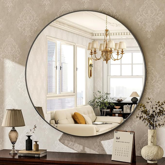 HARRITPURE Round Mirror 24 Black Wall Mounted Circle Mirrors Vanity Mirror by HARRITPUREHome