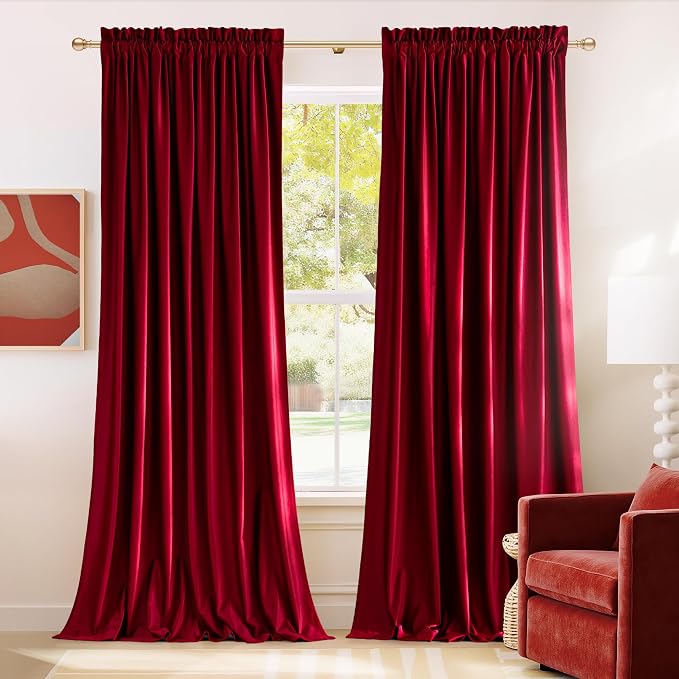 NICETOWN Christmas Red Velvet 108 inch Curtains and Drapes by NICETOWN
