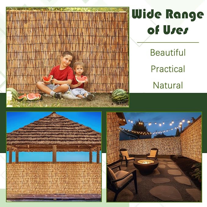 Barydat 3 Pcs 3 x 16.4 ft Reed Fence Roll, 85% Shade Bamboo Privacy Screen - Image 6