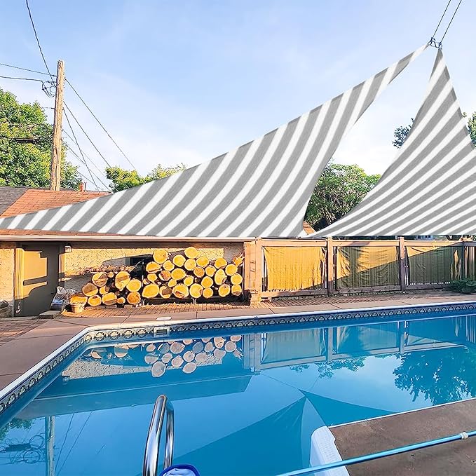 E&K Sunrise 3' x 3' x 3' Sun Shade Sail Triangle Canopy Shade Cover UV Block for Patio Backyard Garden Outdoor (Gray White Strip)
