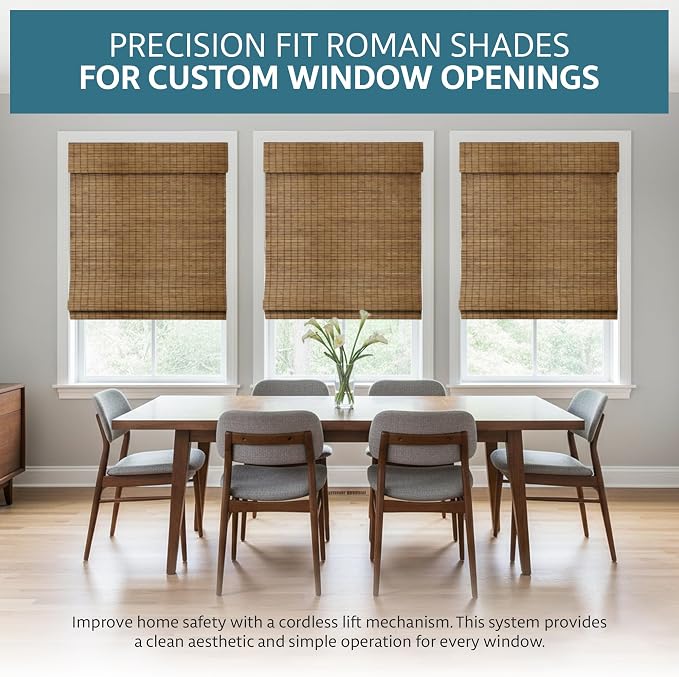 Cordless Woven Wood Roman Shades, 69W x 48H, Eastfield Teak, Sizes 20-72 Wide - Image 2