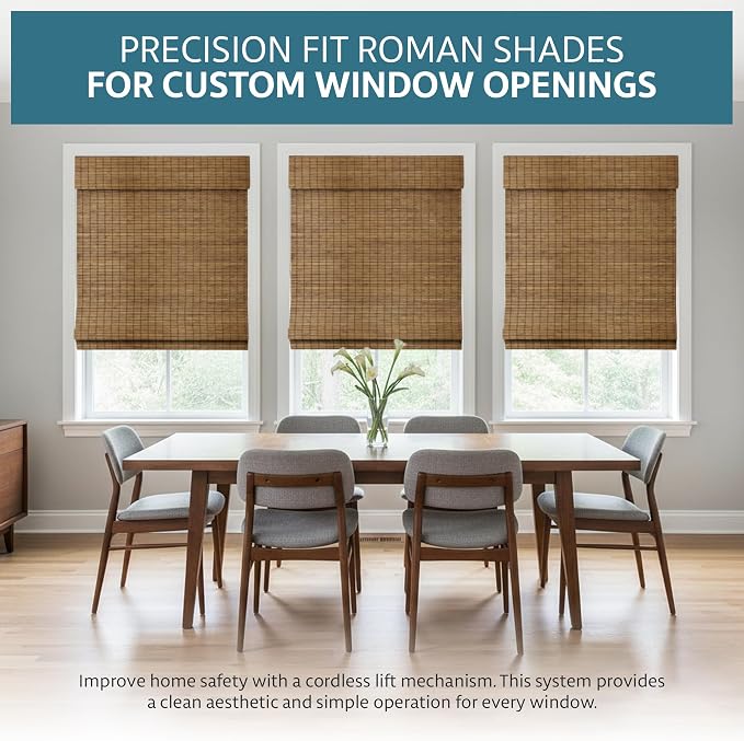 Windowsandgarden Cordless Woven Wood Roman Shades, 31W x 60H, Eastfield Teak - Image 2