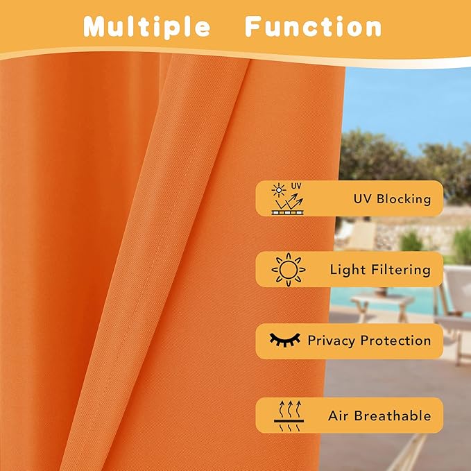 HolidayIdeas Outdoor Curtains for Patio Waterproof, 4 Panels - 54 x 95 Inch - Privacy Protection & Light Filtering Curtains Grommet Outside Curtains for Porch, Gazebo, Pergola (Mecca Orange)