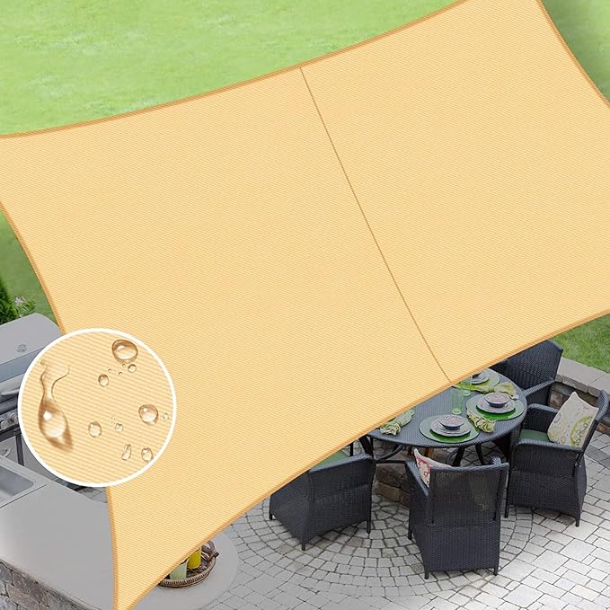 LOVE STORY Rectangle 8'x20' Waterproof Sun Shade Sail Canopy UV Block for Outdoor Patio Backyard Carport,Sand(We Make Custom Size)