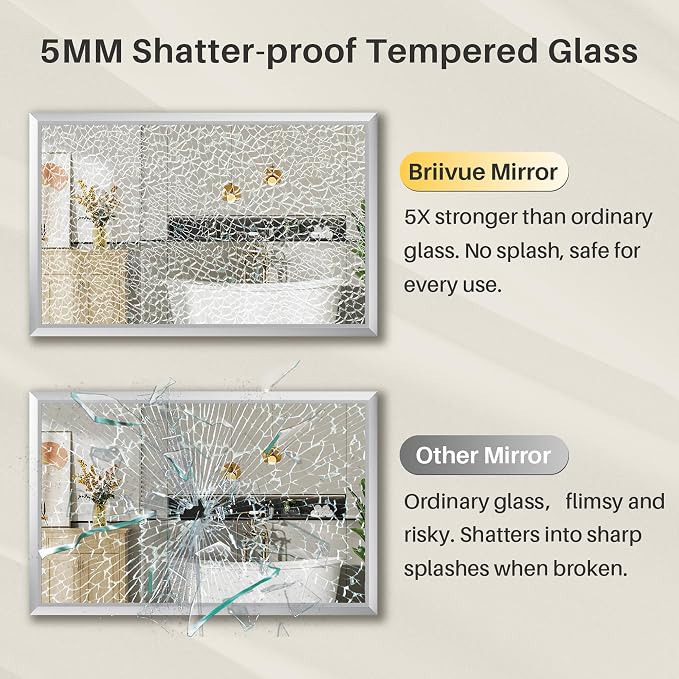36x30 Inch Brushed Silver Bathroom Mirror - Image 8