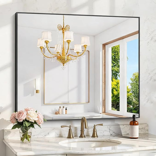 KOCUUY Bathroom Mirror 36"x40", Shatterpoof Large Vanity Mirror, Metal Framed by KOCUUY