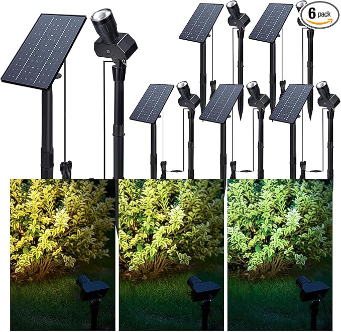 All Night Solar Spot Lights 2500mAh, Adjustable Angle Landscape Lights Waterproof, Separate Panel LED Uplight Dusk to Dawn, 5 Lighting Modes for Plant Flag Sign Bush 6 Pack