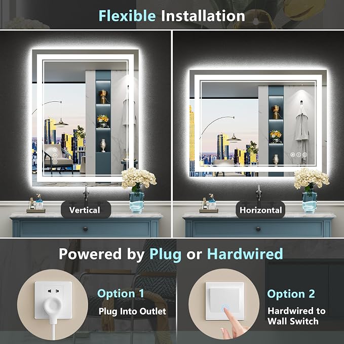 28x36 LED Bathroom Mirror with Lights, Backlit and Front Lit Anti-Fog Lighted - Image 6