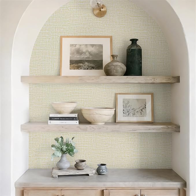 Guvana Grasscloth Peel and Stick Wallpaper Cream Textured Contact Paper Modern - Image 6