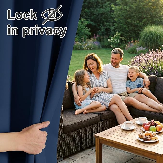 RYB HOME Outdoor Patio Curtains - Waterproof Windproof Curtains Blackout Thermal Insulating Solar Blinds for Garage Porch Pergola Cabana Corridor, W 52 x L 108 inch, 1 Pc, Navy Blue