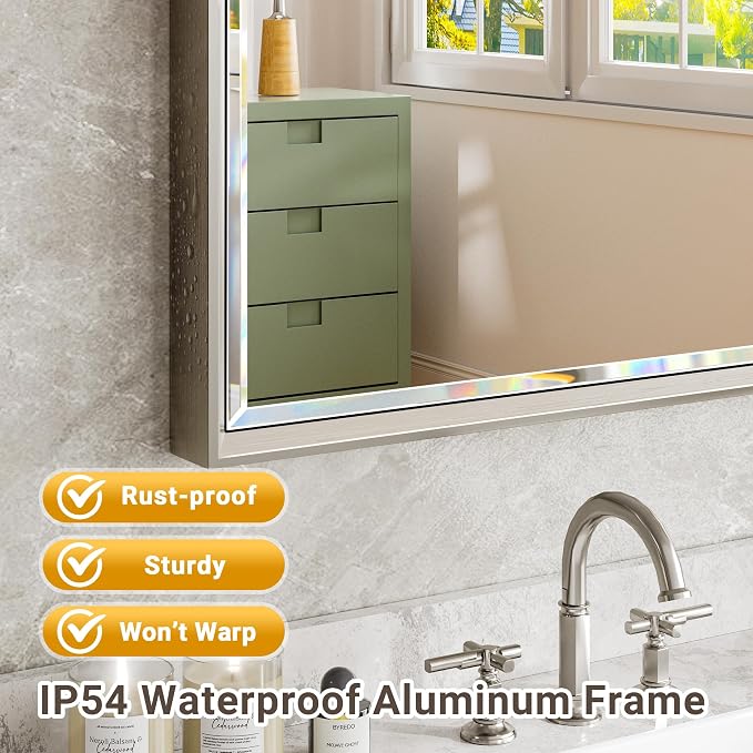 40 x 30 Brushed Nickel Bathroom Mirror, Beveled Framed Rectangle - Image 4