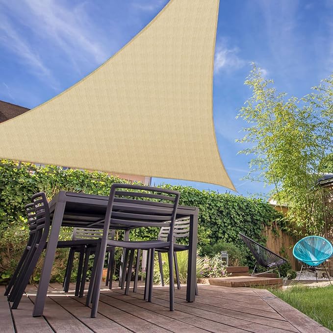 E&K Sunrise 16' x 16' x 16' Sun Shade Sail Triangle Canopy Shade Cover UV Block for Patio Backyard Garden Outdoor (Sand)
