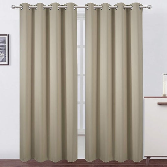 LEMOMO Blackout Curtains 66 x 95 inch/Beige Curtains Set of 2 Panels/Thermal by Lemomo