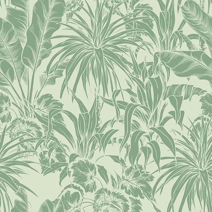 FLFK Tropical Leaf Peel and Stick Wallpaper 16" x 128" Green Wallpaper Modern by FLFK