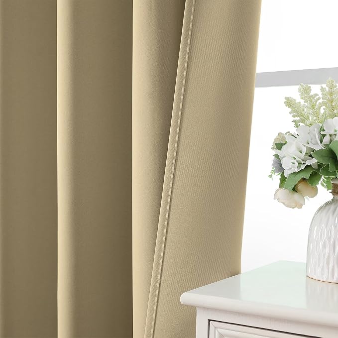 CUCRAF Beige Blackout Curtains 72 inch Length 2 Panels Set, Rod Pocket Room - Image 6