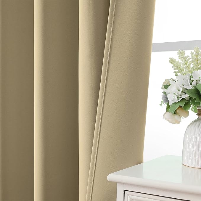 CUCRAF Beige Blackout Curtains 84 inch Length 2 Panels Set, Rod Pocket Room - Image 6