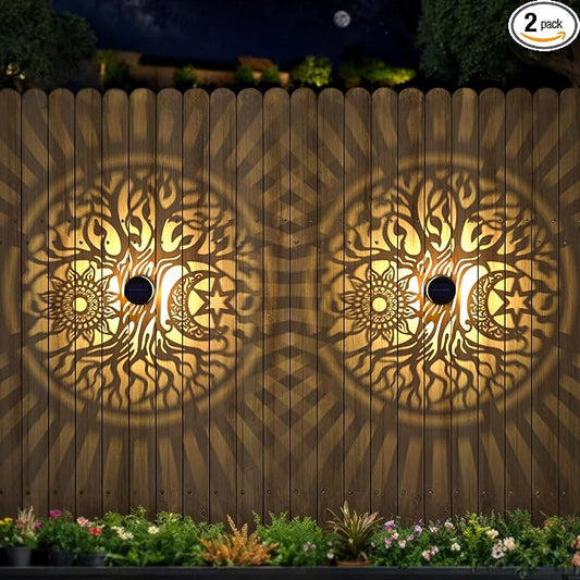 2 Pack Large Solar Fence Lights Metal Solar Powered Outdoor Wall Deck Step by gardencave