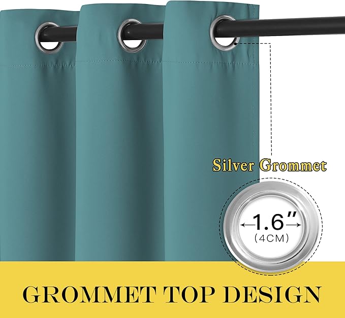 NICETOWN Blackout Short Curtain for Small Window - (Sea Teal Color) Home Decor Window Treatment Drape Modern Design Drapery for Kitchen Room, 52Wx63L,1 Panel
