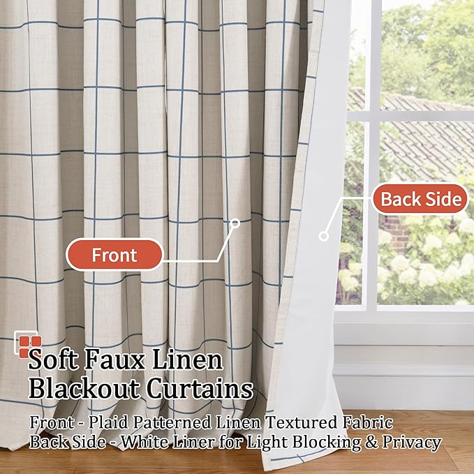 Lajode Navy Blue Plaid Patterned Curtains Thermal Insulated - Image 3