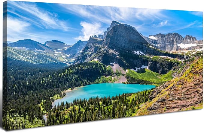 Mountain Canvas Wall Art Teal Saint Mary Lake Landscape Wall Decor Glacier by HOME