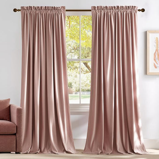 NICETOWN Room Darkening Dusty Pink Velvet Curtains 96 inch Length by NICETOWN