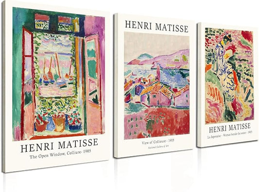 Induslyfe Framed Retro Vintage Wall Art Canvas Decor Set of 3, Matisse Prints by Induslyfe
