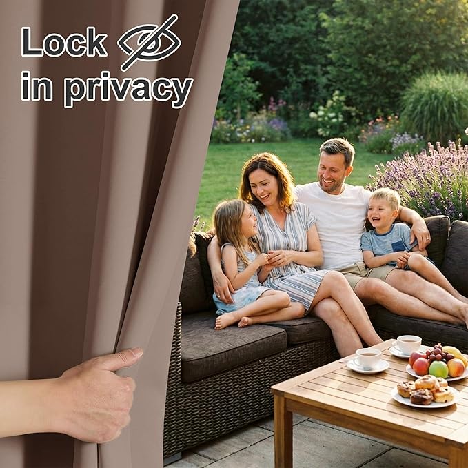 RYB HOME Outdoor Curtains for Patio Waterproof Block Sunlight Thermal Insulated Privacy Assured Thick Outside Curtains for Porch, Gazebo, Pergola, W84" x L95", Mocha, 1 Panel