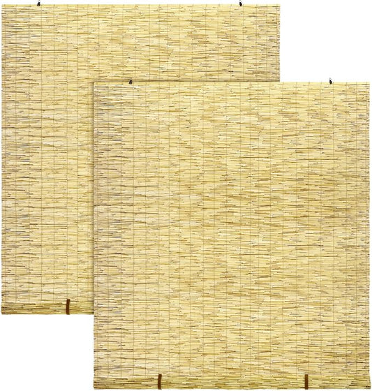 DoubleFill 2 Pcs Bamboo Shades Outdoor Reed Roll up Blinds 48" W x 72" H by DoubleFill