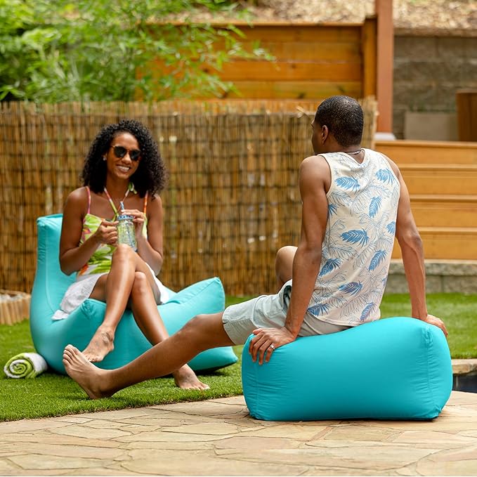 Jaxx Leon Outdoor Bean Bag Ottoman, Cancun Blue