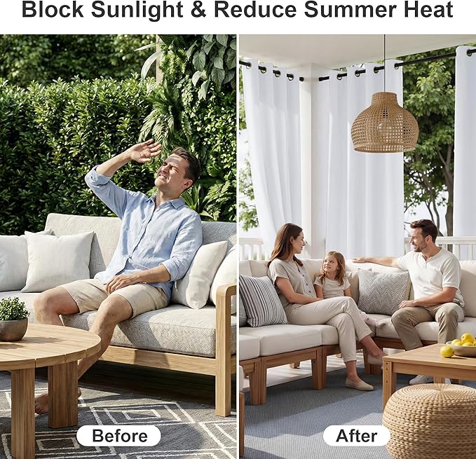 RYB HOME Outdoor Patio Curtains - Blackout Privacy Insulating Panel for Patio Door Beach Ceremony Exterior Decor Gift Idea, 100 W x 95 L, 1 Panel, Grayish White