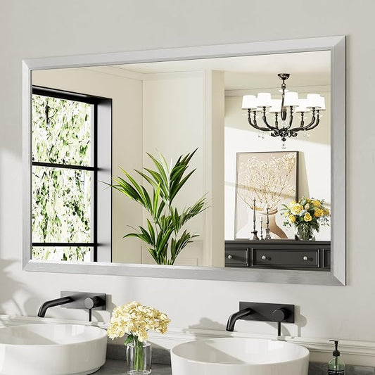 55x36 Inch Brushed Silver Bathroom Mirror by Briivuemodernmirrors