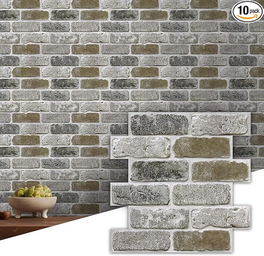 Commomy 10 Pcs 3D Faux Brick Peel and Stick -11.8"X11.8" Small Size Thin PVC by CommomyDecor