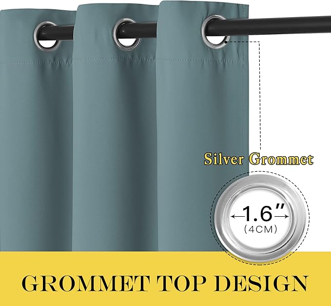 NICETOWN Greyish Blue Blackout Curtains W100 x L84 for Sliding Door, Grommet Thermal Insulated Light Blocking Window Treatments for Bedroom/Living Room, 1 Panel
