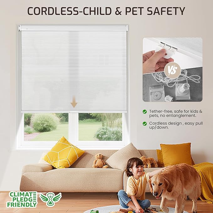 Grandekor No Drill No Tools Cordless Cellular Shades, 26.5" W x 64" H, Light - Image 4