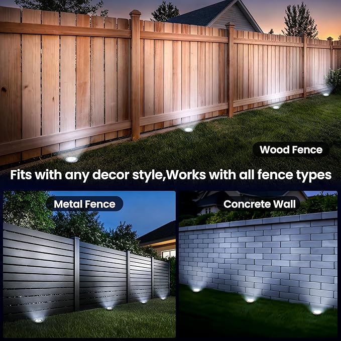 GIGALUMI Solar Ground Lights - No-Drill Fence Lighting Solution, Waterproof Perimeter Lights Compatible with Wood, Metal & Concrete Fences (20 Pack Cool White)
