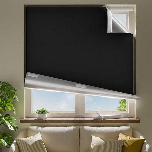 54" W x 54" L 100% Blackout Curtains, Total Darkness No-Drill Black Out Window by ZELMINE