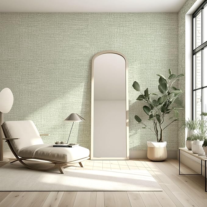 Amiya Grasscloth Wallpaper Sage Green Peel and Stick Faux Fabric Linen Contact - Image 9