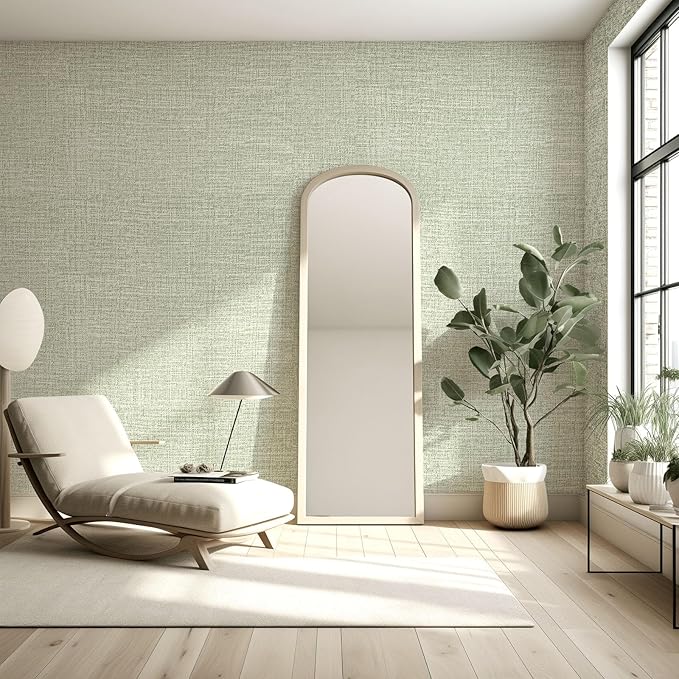 Amiya Grasscloth Wallpaper Sage Green Peel and Stick Faux Fabric Linen Contact - Image 3