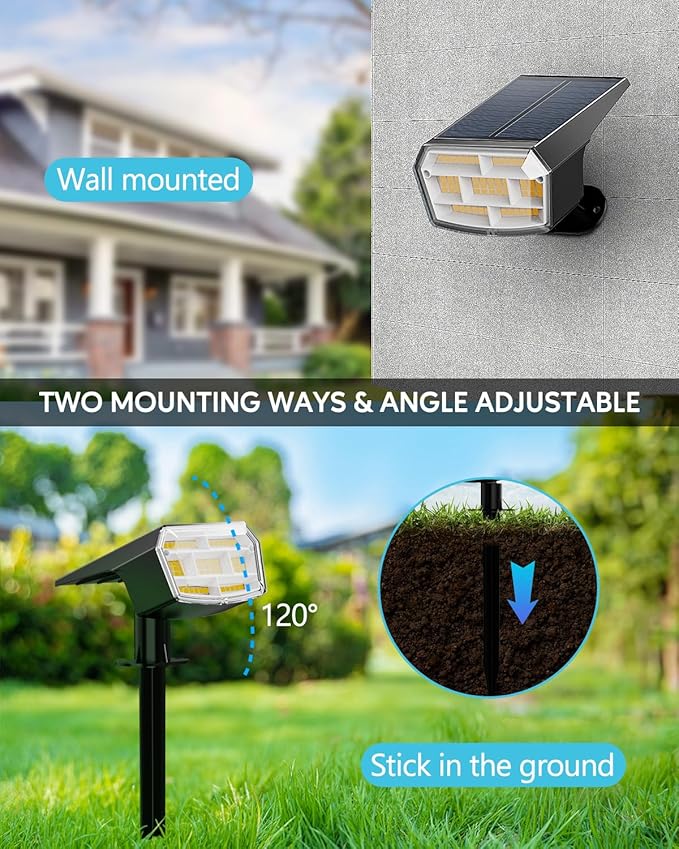 HIBOITEC Solar Spot Lights Outdoor 59LED Landscape Lights Solar Powered Uplights Waterproof Adjustable Brightness Dusk to Dawn for Outside Garden Yard Trees 4 Packs Cool White