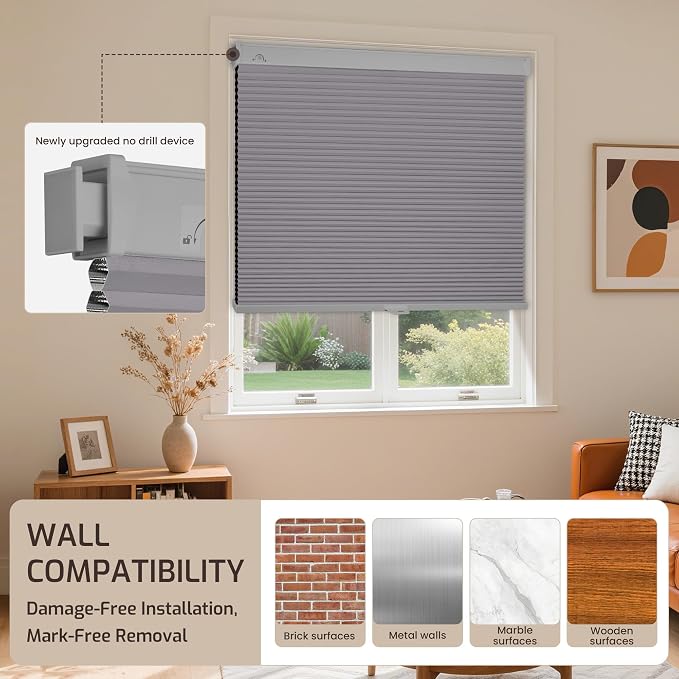 Grandekor No Drill No Tools Cordless Cellular Shades, 45.5" W x 64" H, UV - Image 8
