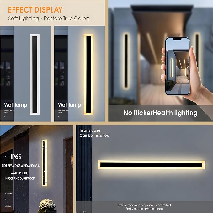2Pack 79inch Long Outdoor Modern LED Wall Light, 65W Waterproof IP65 Warm White - Image 3