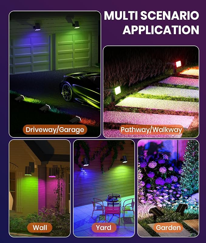 1 Pack Solar Outdoor Lights Waterproof IP67,Spotlights 6 Colors Changing+10 Lighting Modes Christmas Easter Solar Garden Lights Colored Landscape Spot Lights Outdoor Lighting for Yard Pool Patio